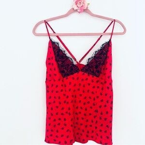 💕Pretty Red Black Lace Print 
Camisole Top SZ L